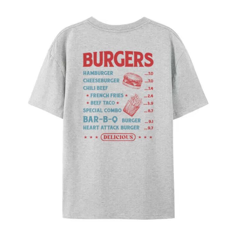 Women 90s Retro Burger Back Print TShirt Vintage Grunge Streetwear Graphic Tees Oversized Foodie T Shirt Unisex Fashion Clothes