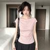 [Keren Cotton Modal] Spice Girl Style Button Short Sleeve T-Shirt Women's Summer Design Slim-fit Versatile Top