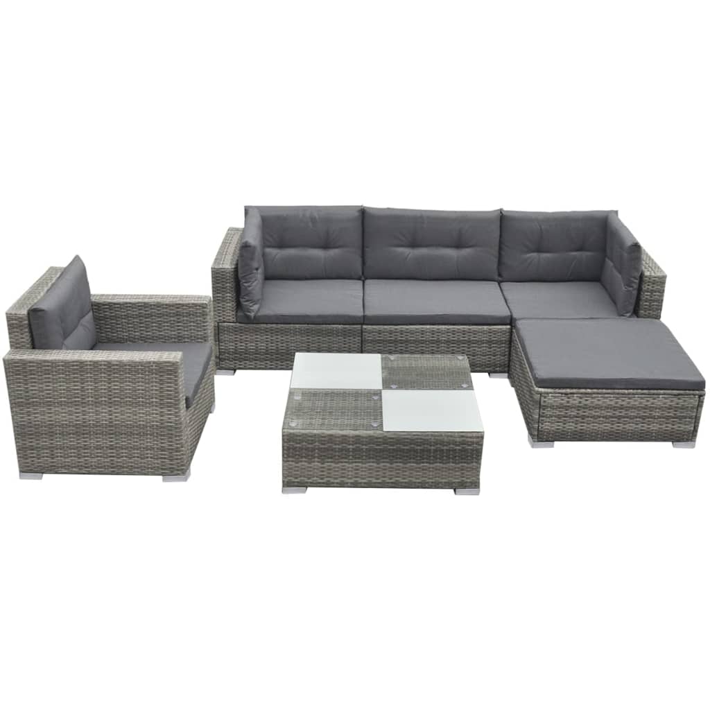6-Cz. Garten-Sitzgruppe, Kissen, PE-Rattan, Grau