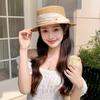 Eleganter Strohhut mit flachem Oberteil für Damen, Frühling und Sommer, hohe Qualität, Reise, vielseitig, Schleife, lässig, Shopping, Sonnenhut