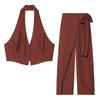 European and American French women's clothing fashion versatile backless V-neck neck collar short top + towel pants