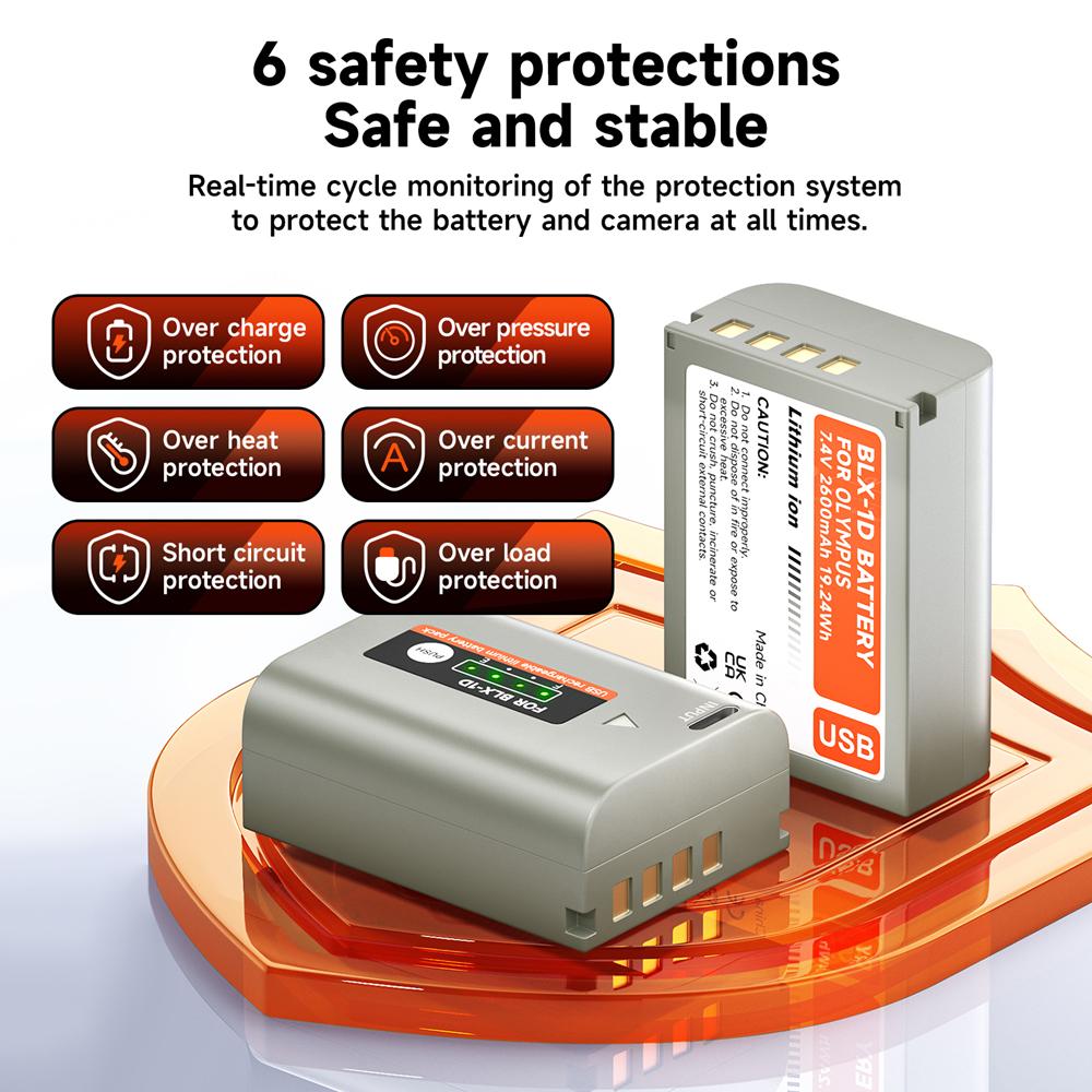 PALO 2600mAh BLX-1 blx 1 Camera battery Type C Charging For OM SYSTEM OM-1 OM1 OM-1 Mirrorless Camera OM SYSTEM OM-1 MARK II OM1
