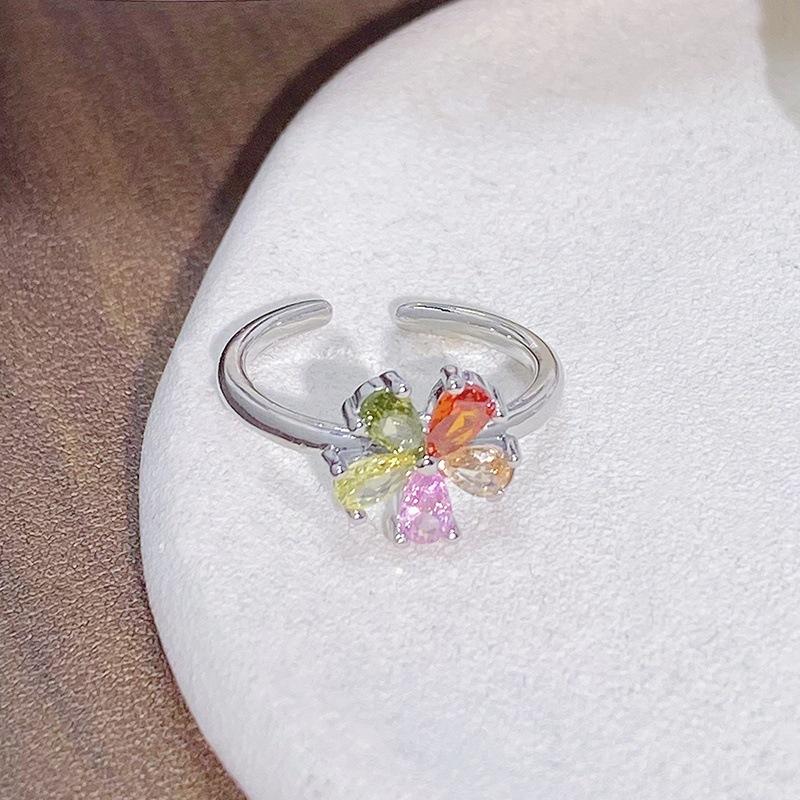 

Color Dopamine Zircon Wreath Butterfly Ring Women S Light Luxury High-End Niche Design Stacked Wearing Colored Treasure Index Finger Ring Adjustable opening