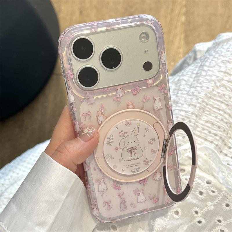 Floral Bow Rabbit Stand Compatible Case for iPhone 17, 16 Pro Max, 15, 14 - Women's Edition