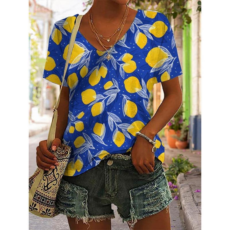 Women Tshirt Summer Colorful Print Gradient Clothing V Neck Short Sleeve Animal Tops Streetwear Fashion Oversized Girls T-Shirts