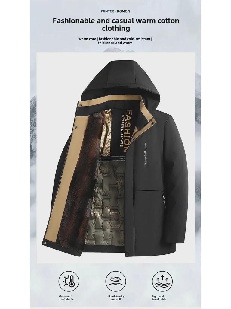 Graphene Cotton Mid-Length Winter Jacket for Men 2024 – Ideal for Middle-Aged & Elderly, Plus Velvet Thick Dad Wear