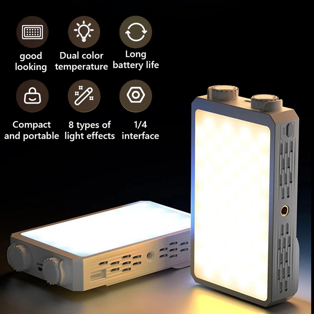 40W Portable Mini LED Fill Light Dual-Color Pocket-Sized Selfie Light Type-C Charging for Outdoor Camping/Mobile Live Streaming