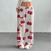 Women's Casual Fashion Printed Elastic Waist Loose Straight Leg Pants With Rope