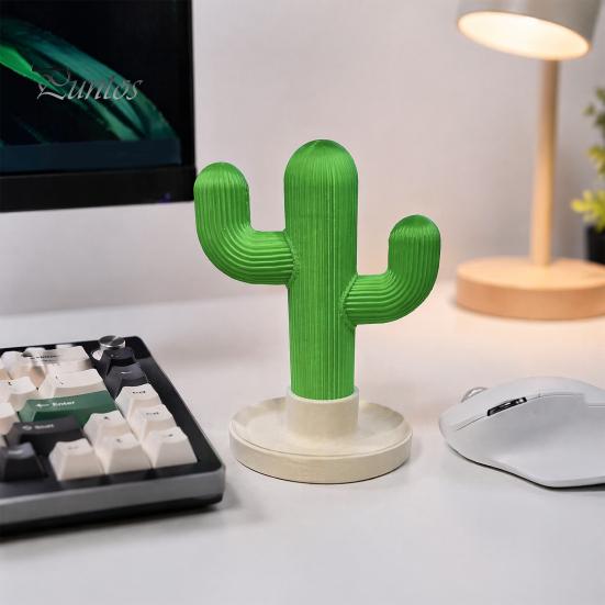 Creative Cactus Ornament Headphone Stand And Watch Holder, Desktop Organizer with Cable Storage Office Desk Accessories Tray, 3D Printed Display Rack