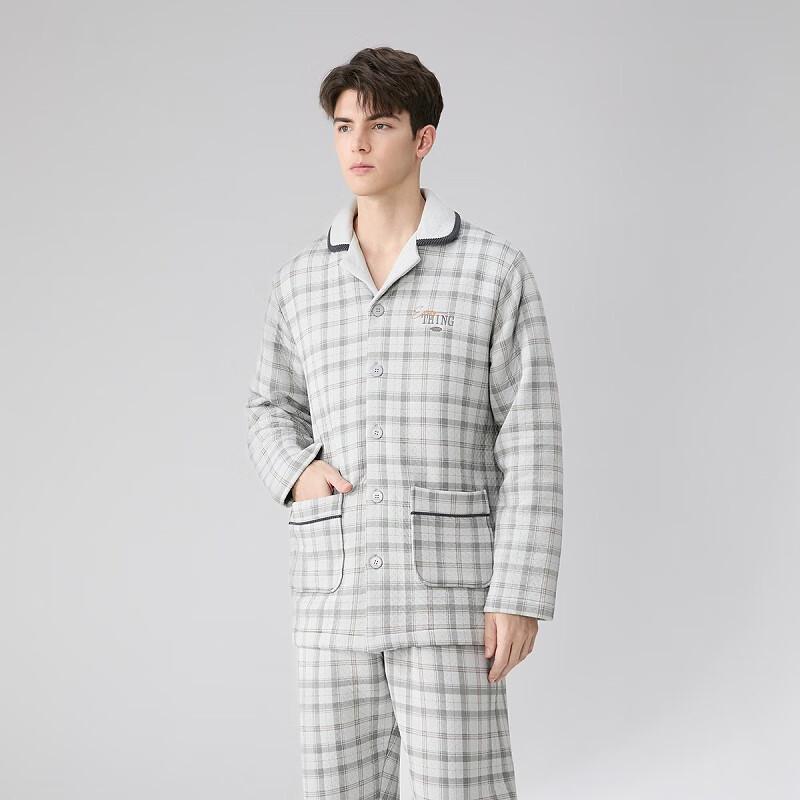 Fenteng Men's 7A Antibacterial Quilted Plaid Pajama Set
