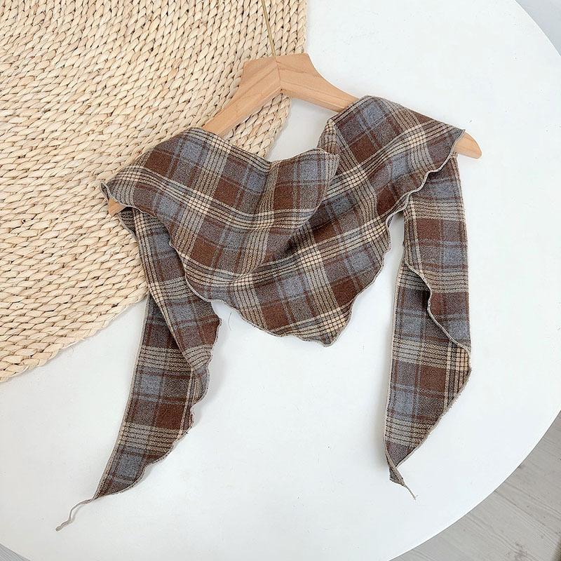 35*110cm Small Triangle Scarf Neck Protection Versatile Women Soft Plaid Handkerchief Ladies Foulard Hijab