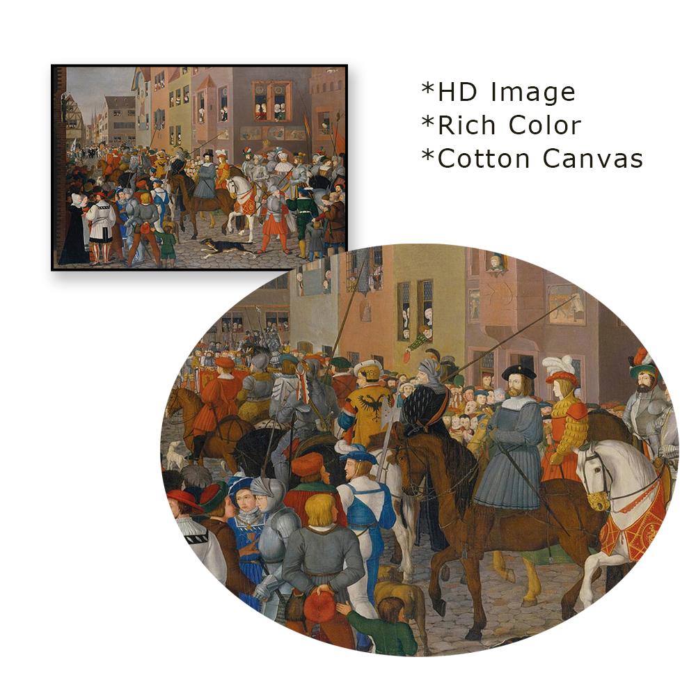 Vintage Oil Painting Prints Entry of King Rudolf of Habsburg Into Basel Poster Franz Pforr Canvas Painting Home Room Wall Decor