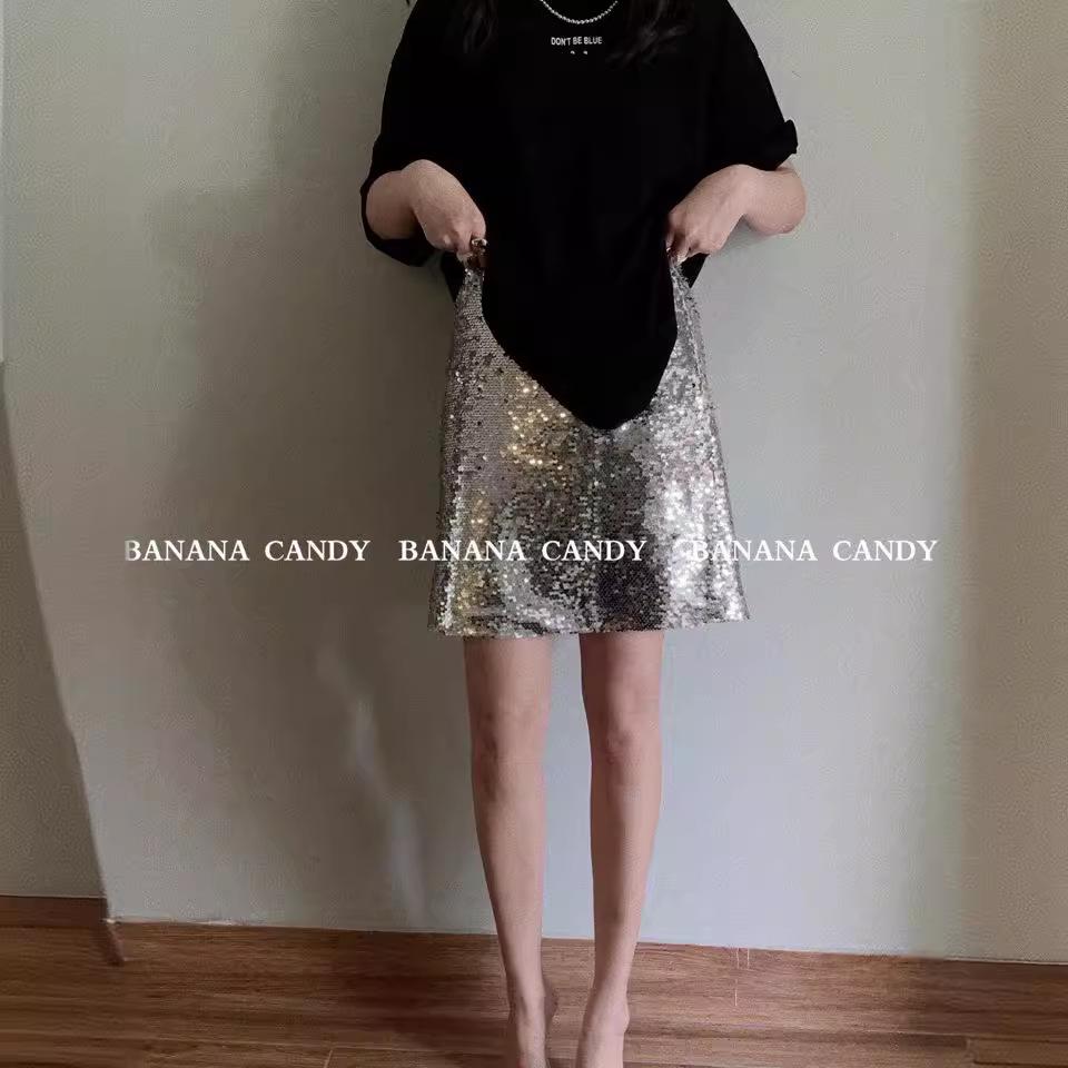 

2024 Spring/Summer Sequin High Waist Bodycon Midi Skirt - Blogger Style Small чорний