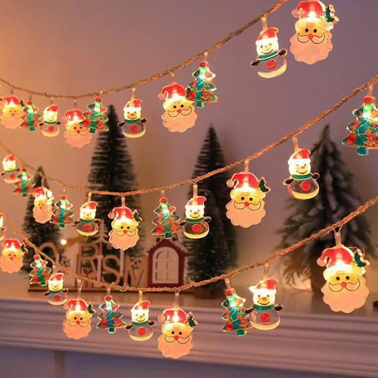 LED Christmas Lights String Santa Claus Snowman Battery-Operated Fairy Lights Window Garland Christmas Decorative Light Party New Year's Decorations