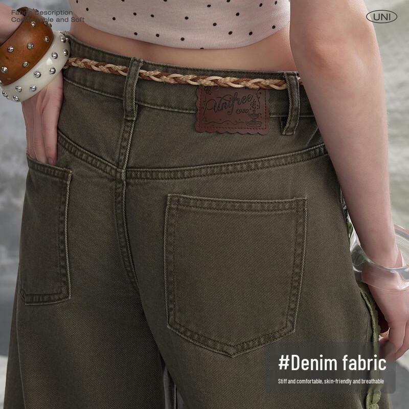 unifree 2026 Spring Retro Lace Wide-Leg Casual Pants with Belt