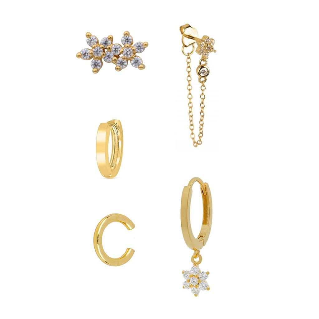24K Gold Plated Zirconia Stud Earrings - Elegant Copper Design