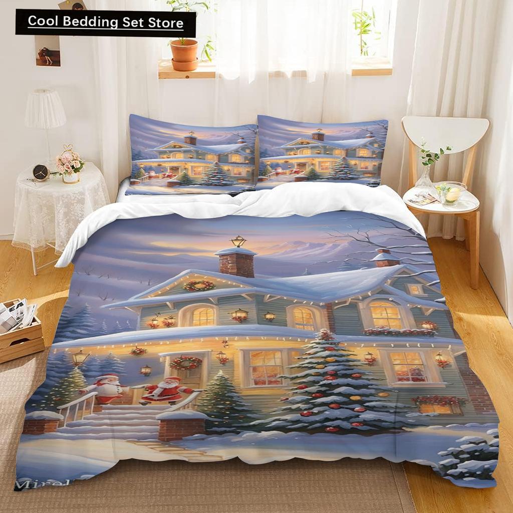 Duvet Cover Set,  Christmas Design Bedding Cover and Pillowcase 75*50cm, Cartoon Children's Bedding Set with Zipper Gift