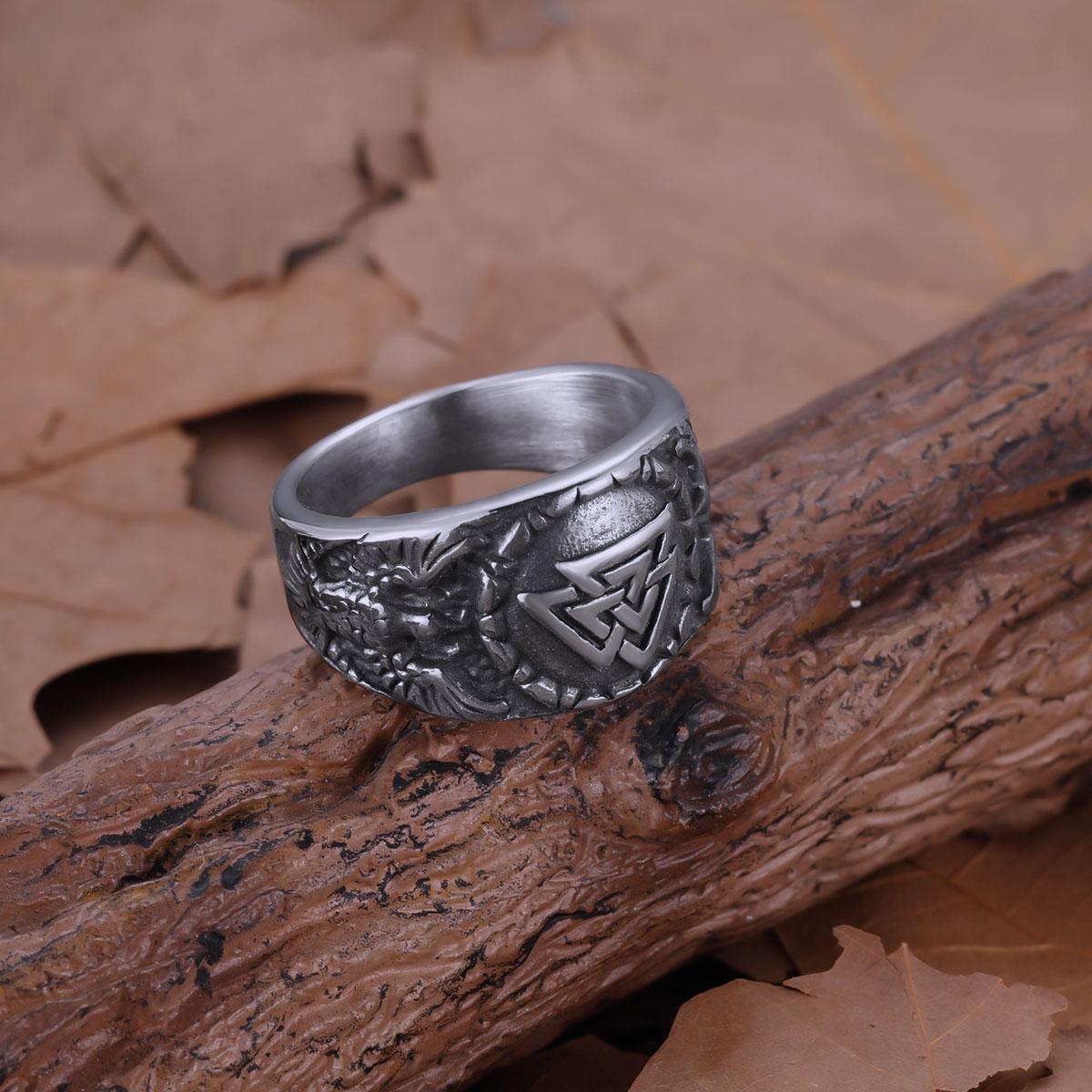 Nordic Mythology Odin Valknut Raven Huginn Muninn Ring Vikings Runic Totem Scandinavian Amulet Jewelry Punk Hip Hop Ring 13
