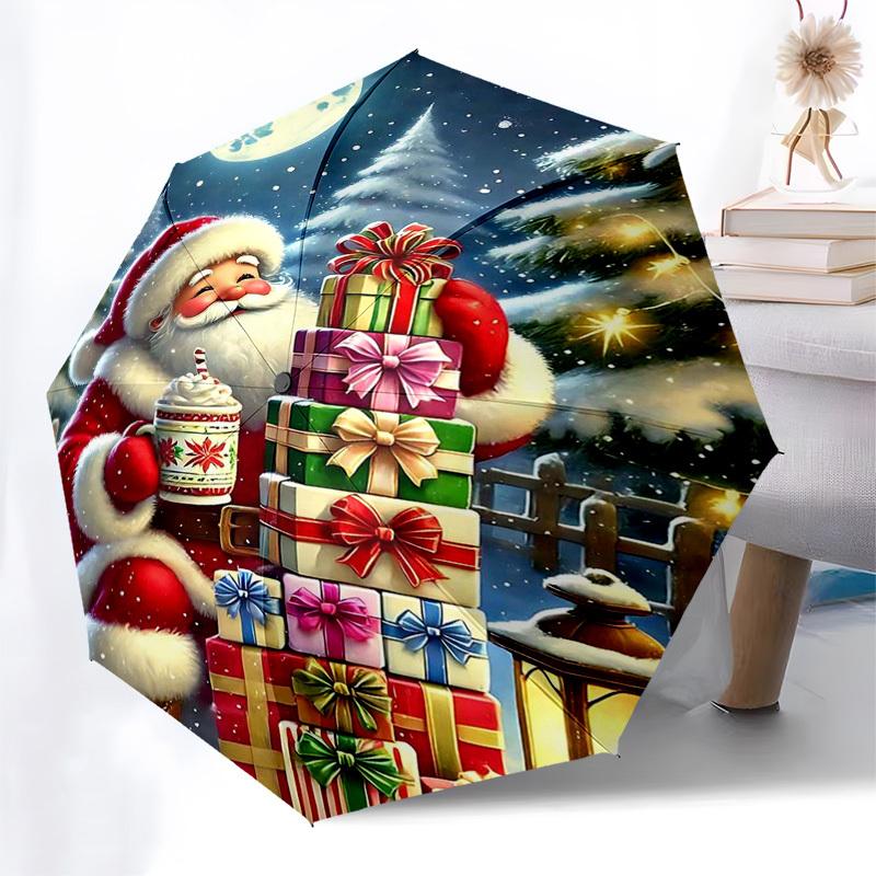 

1pc Christmas Santa Claus with Presents and Hot Chocolate Mug, Perfect Holiday Gift for Fans, Travelers, and Daily Use (Automatic Opening Umbrella, Po