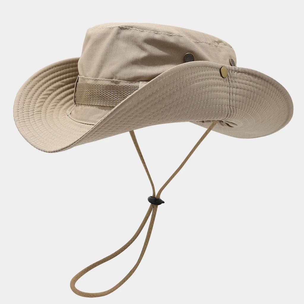 Maßgeschneiderter Logo-Druck Neuer Kordelzug Breiter Rand Fischerhut Herren Damen Sommer Atmungsaktiv Outdoor Surfen Bergsteigen Sonnenhut