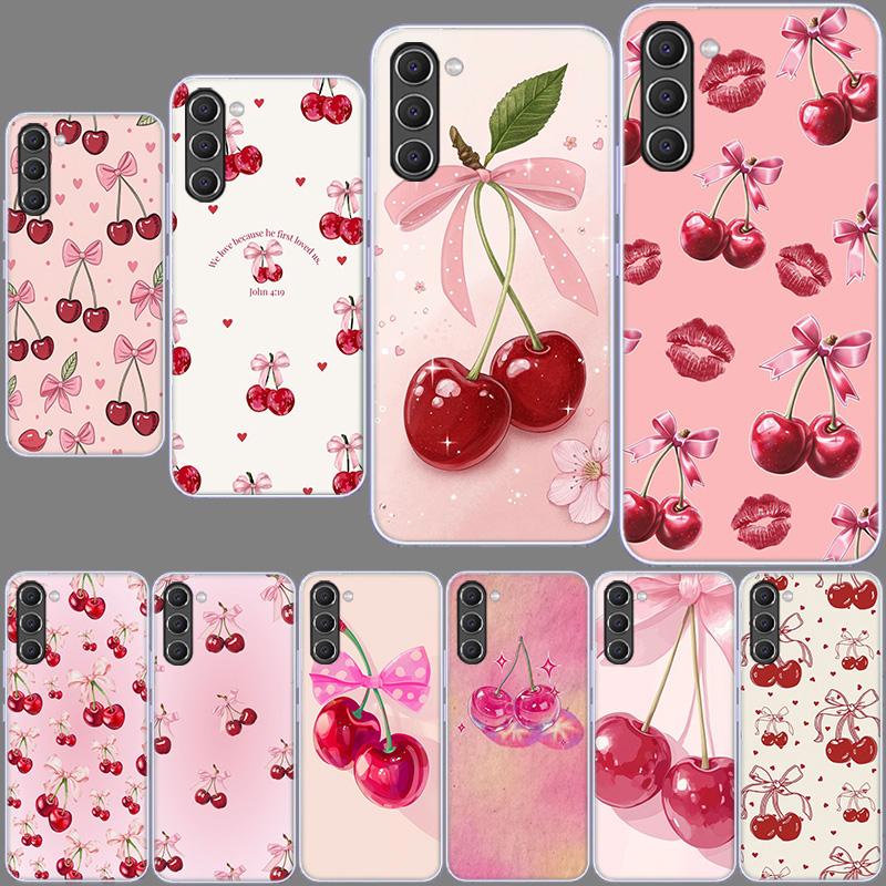 Cherry Bow Phone Case for Samsung A54 A14 A24 A34 A17 A37 A57 A55 A35 A25 A15 A13 A23 A33 A53 A07 A05S A04S A03 A73 Galaxy Note