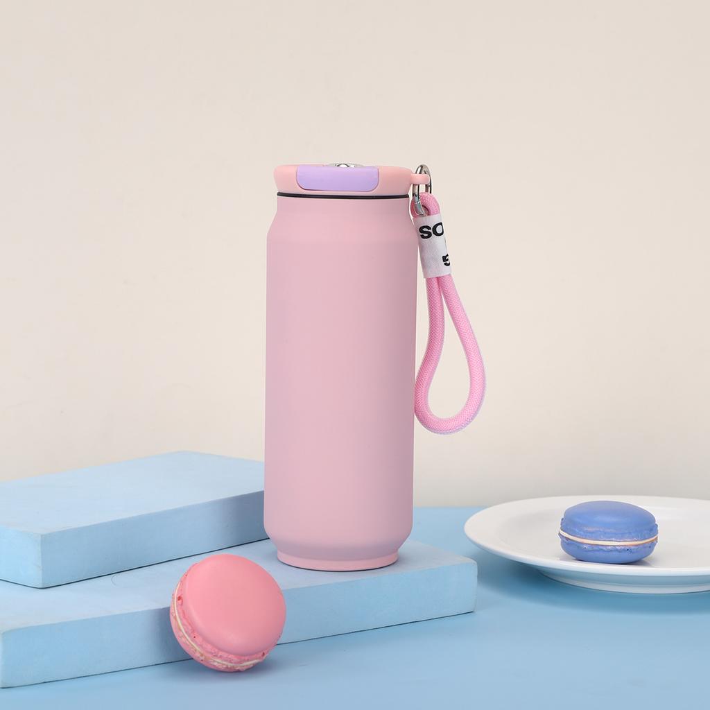 500ml Matte 304 Stainless Steel Water Bottle, Insulated Can-Style Flask with Carry Lanyard for Outdoor