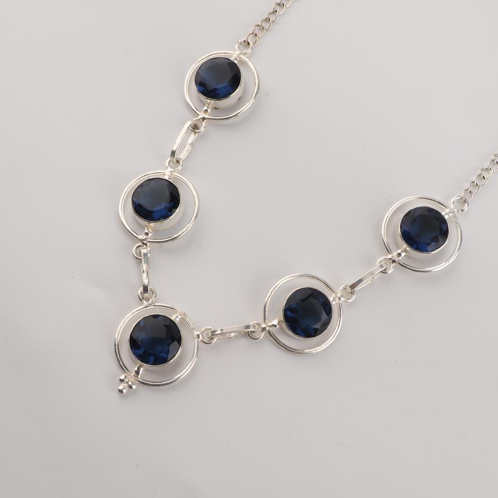 London Blue Topaz Gemstone Silver Necklace, 925 Sterling Silver Blue Topaz Necklace, December Birthstone Jewelry RN-2-11