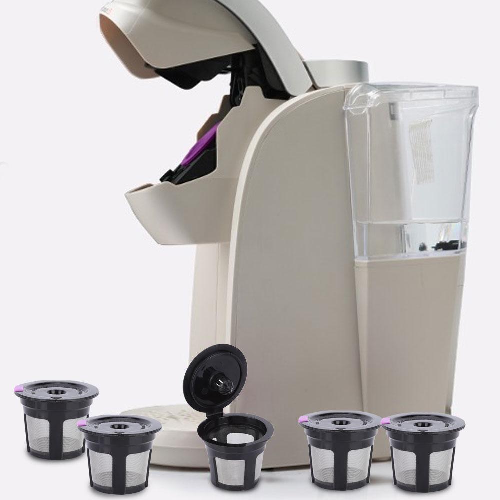 5pcs Household Refillable Coffee Capsule Cup with Spoon Fit for Keurig 2.0 KCUP Coffee Machine