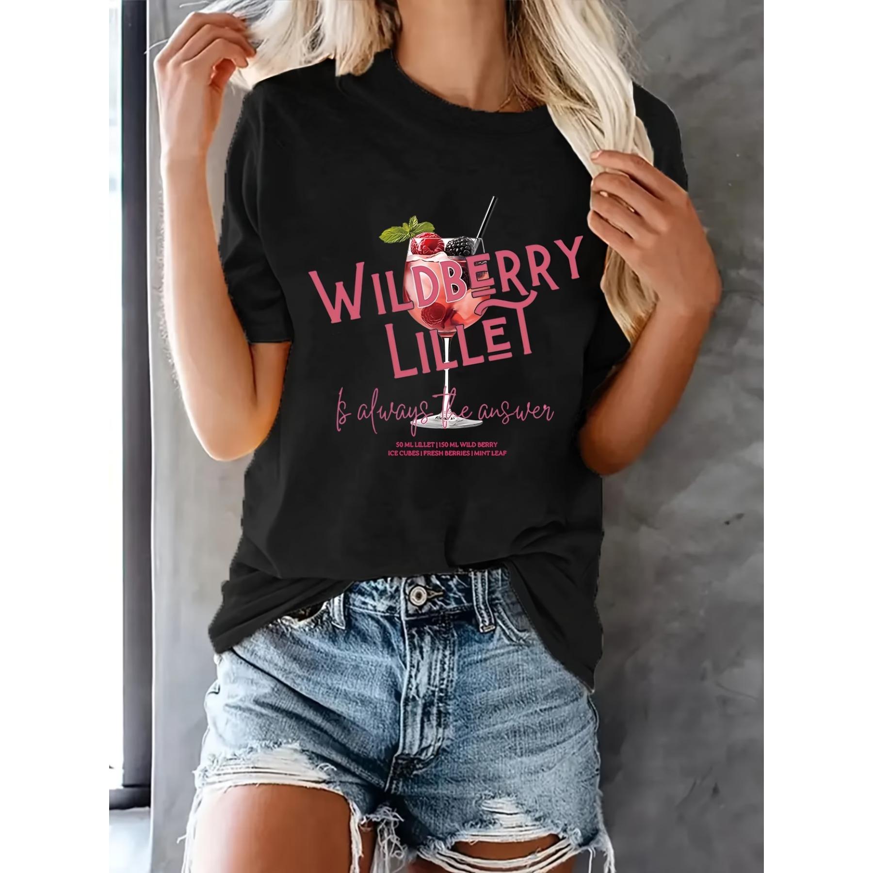 

Футболка с графическим принтом WILDBERRY LILLET, с коротким рукавом, с круглым вырезом, повседневный топ для лета и весны, женская одежда S чёрный