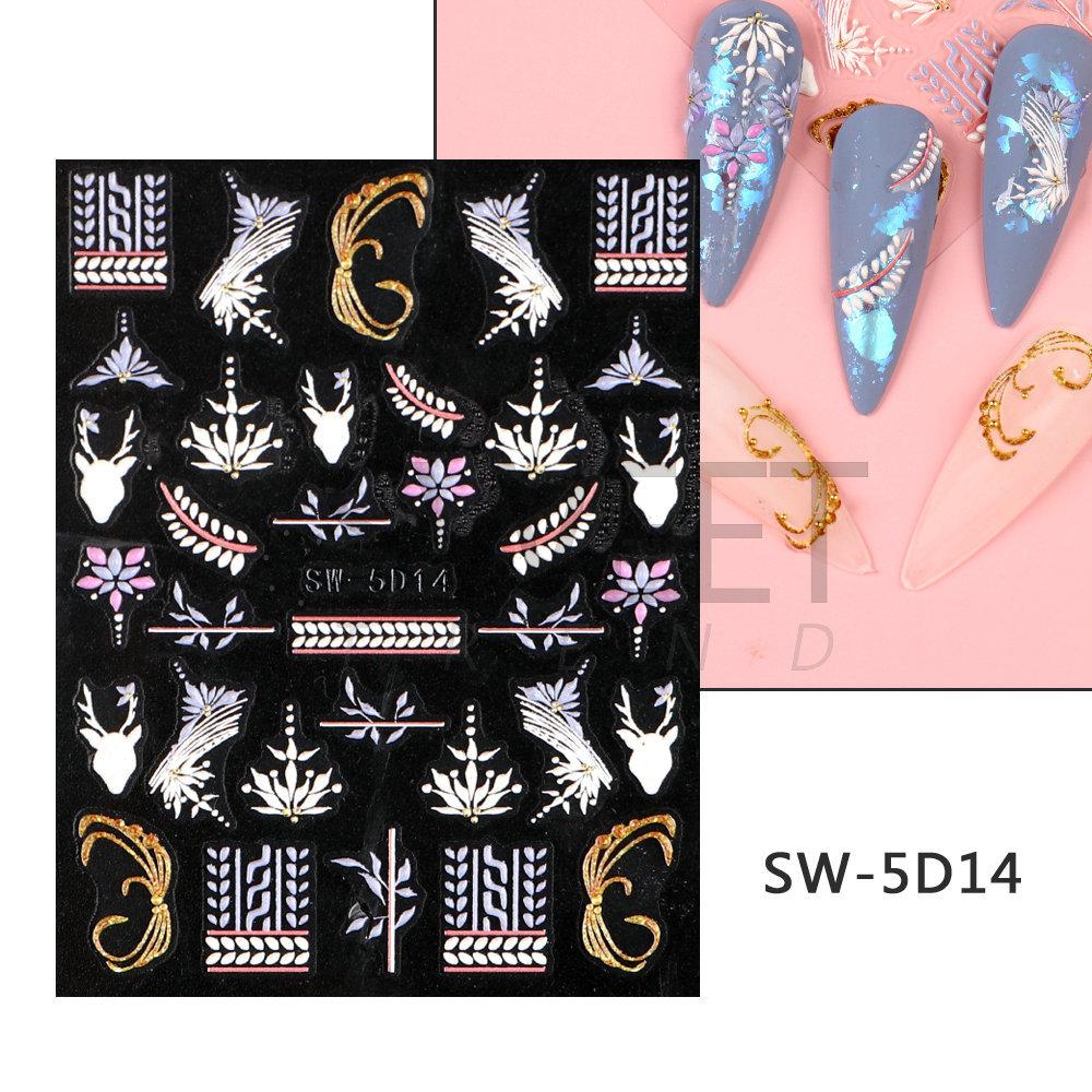 5D reliéfní vánoční samolepky na nehty obtisky sněhové vločky jelení zvonky mušle hvězdice zimní dekorace na nehty