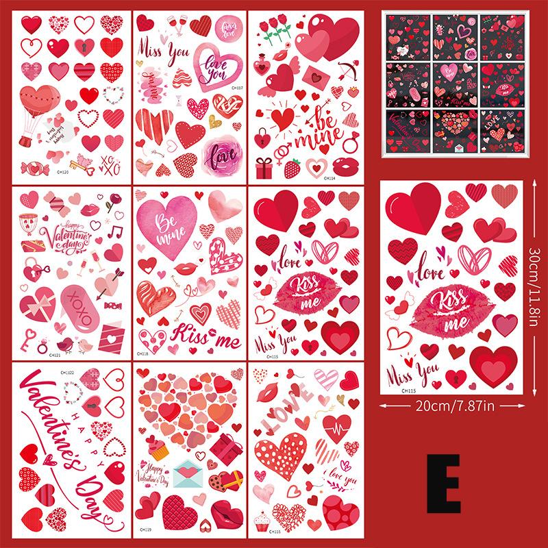 9pcs Valentine's Day Gnomes No Glue Static Sticker Window Glass Refrigerator Sticker