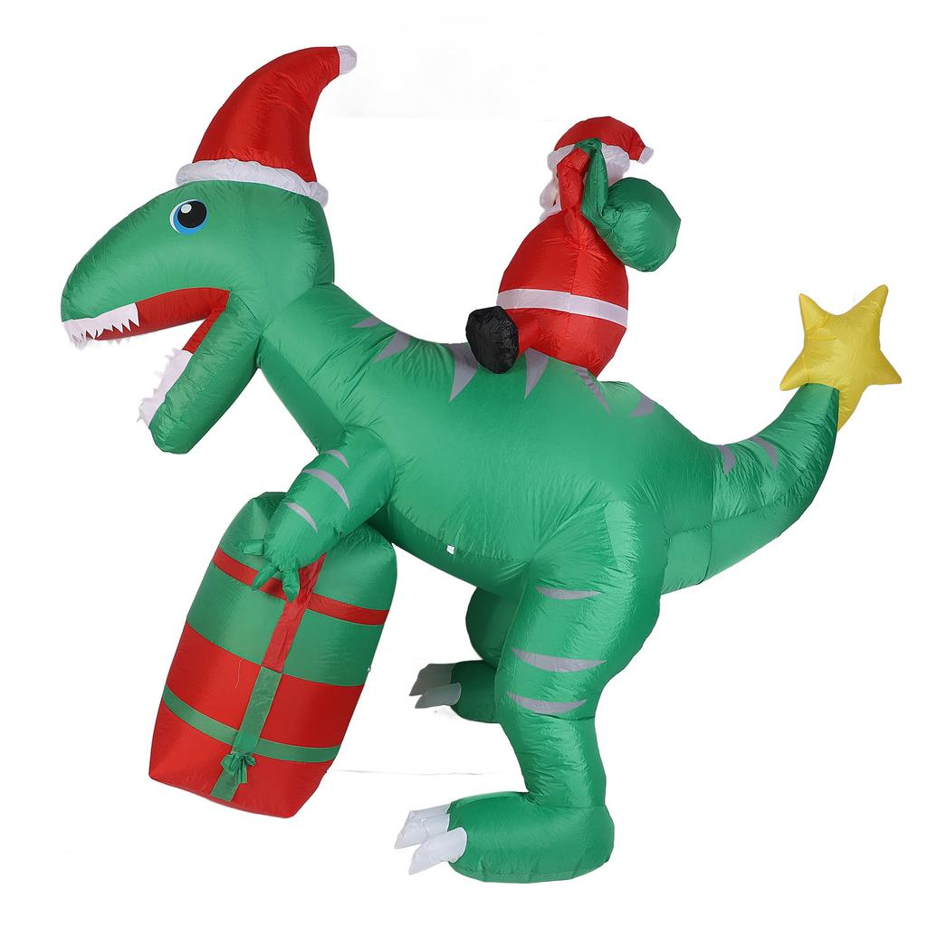 7.87ft Aufblasbarer Weihnachtsmann auf Dinosaurier mit eingebauten LED-Leuchten Aufblasbare Weihnachtsdekorationen für