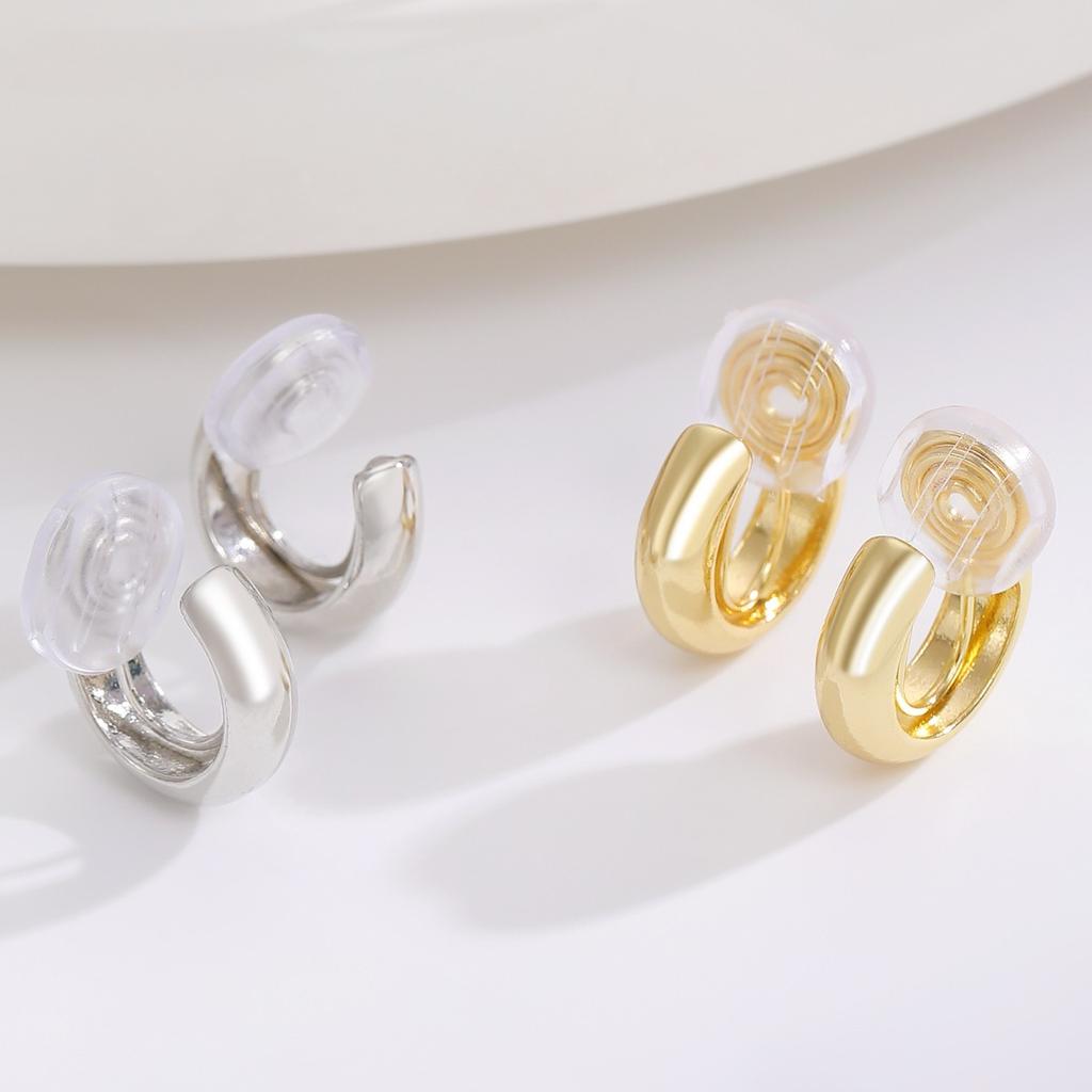 Thick Smooth Open Huggie Hoop Earrings Gold Tone Minimalist Everyday Fashion Earrings for Women