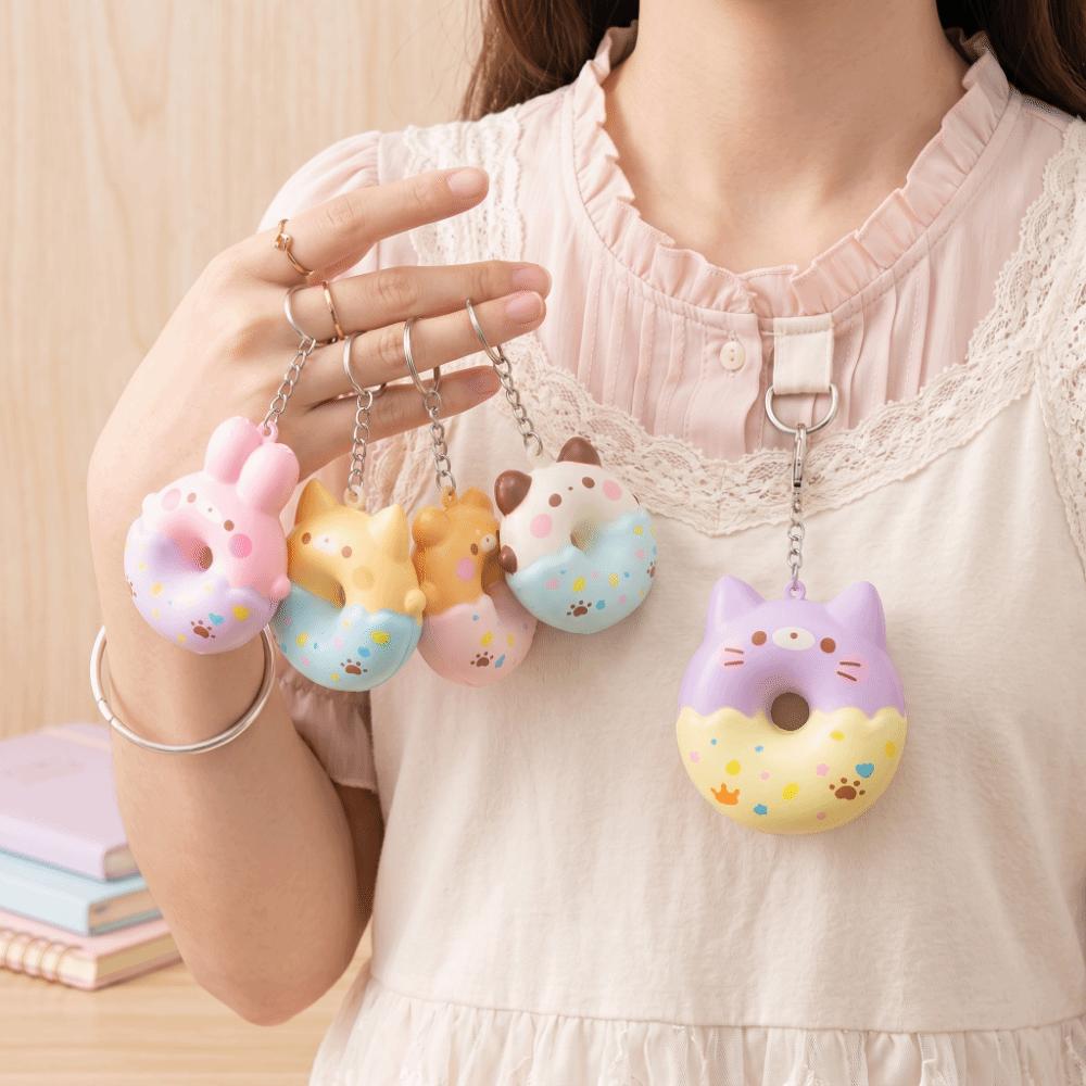 Soft Material Donut Pendant Keychain Cute Animal Design Cartoon Donut Pendant Holiday Gift