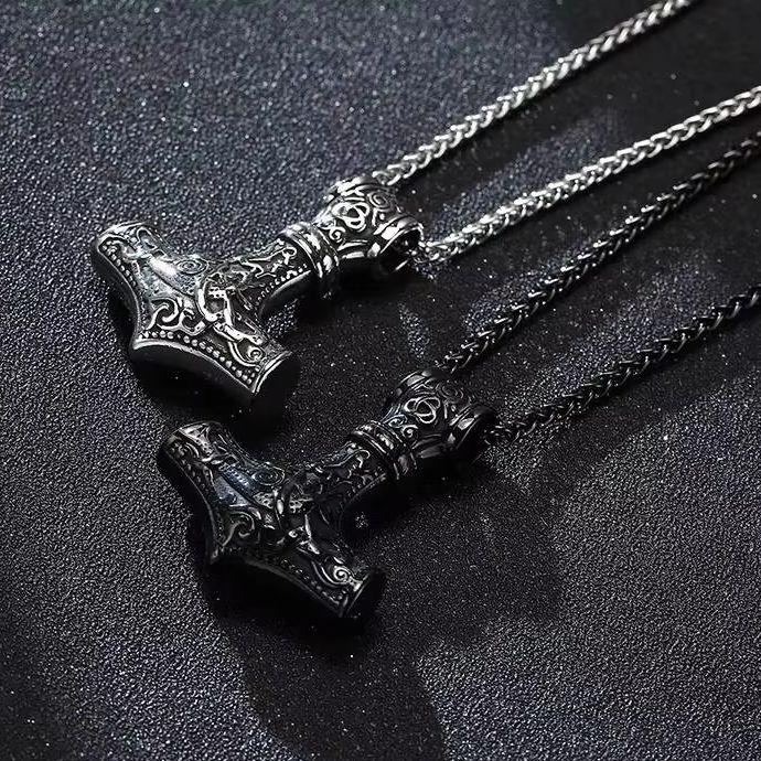 Viking Hammer of Thor for Men,Stainless Steel Norse Pagan Symbol Pendant,Punk Jewelry Gift
