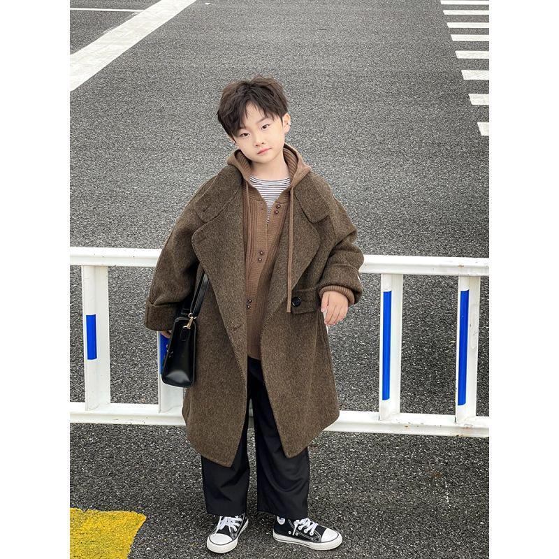 

Детское двустороннее кашемировое пальто 2025: Новое унисекс пальто средней длины из толстой шерсти для осени и зимы 160 cm
