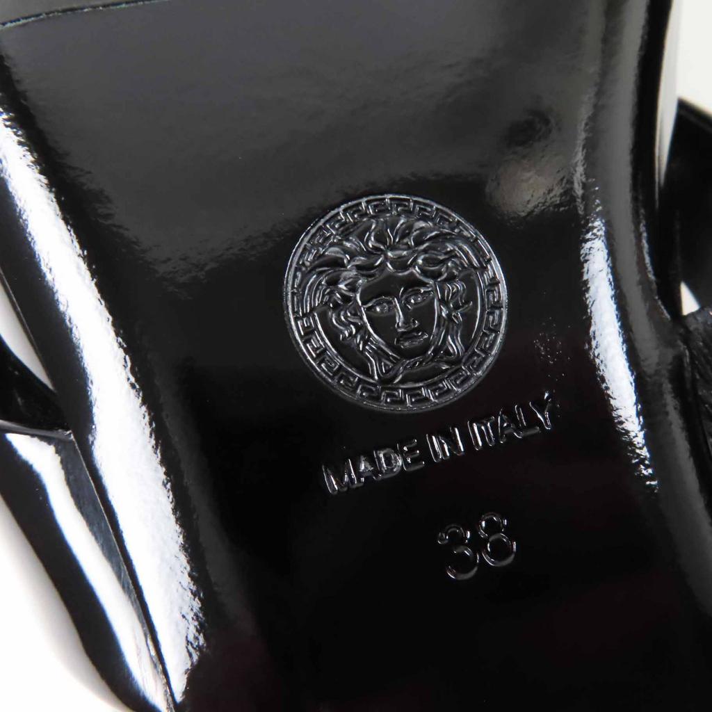 Pristine VERSACE Pumps Jumbo Ribbon Ballerina Open To Black Patent Leather Used