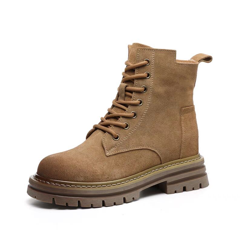 Fashion Women Boots Fashion Retro Leather Platform Round Toe Booties Brown High Quality Heightening Tooling Women Ankle Boot Botas Mujer