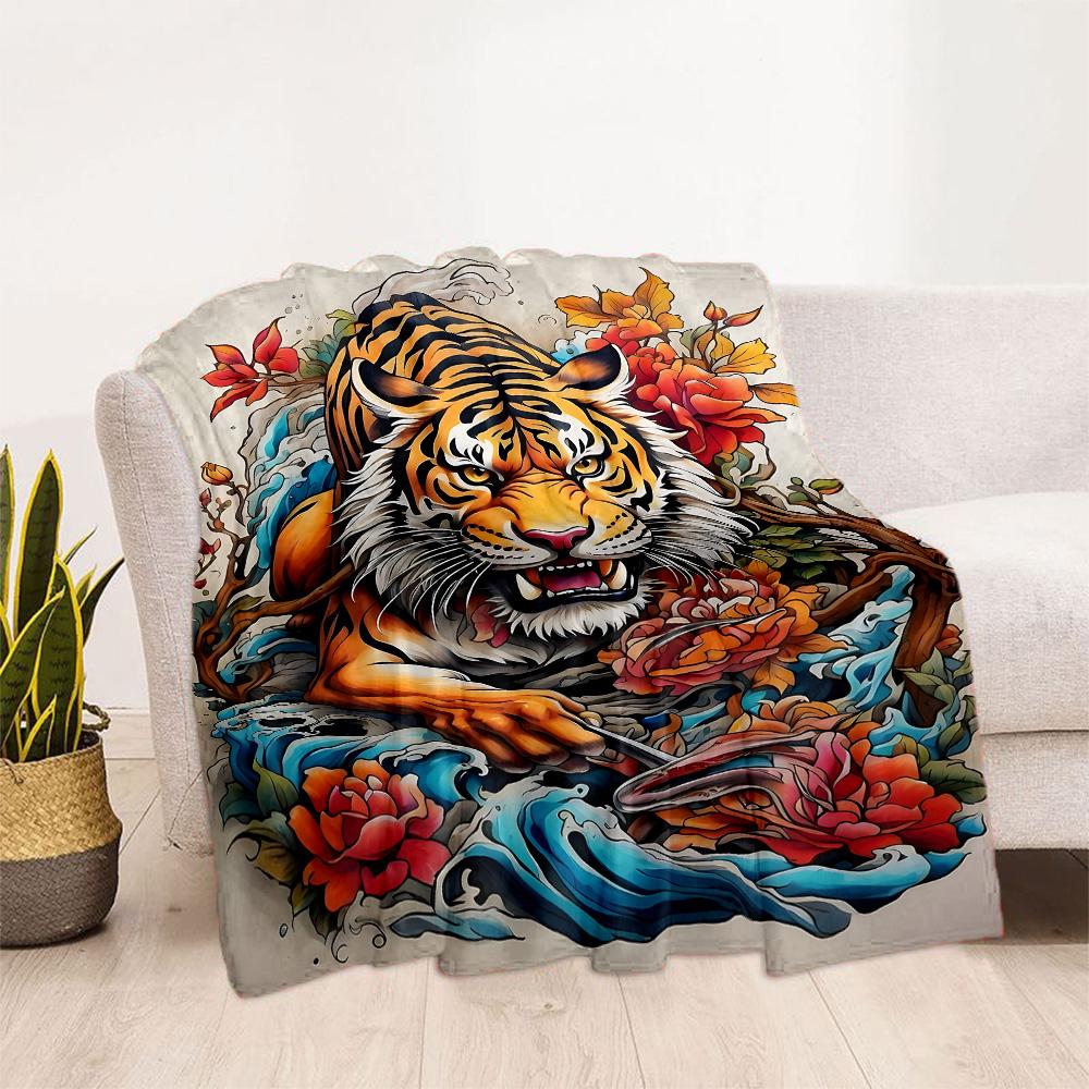 Tiger And Roses Blanket Suitable for Offices, Travel, Living Rooms Also a Good Gift for Friends and Family Suitable for All Seasons.