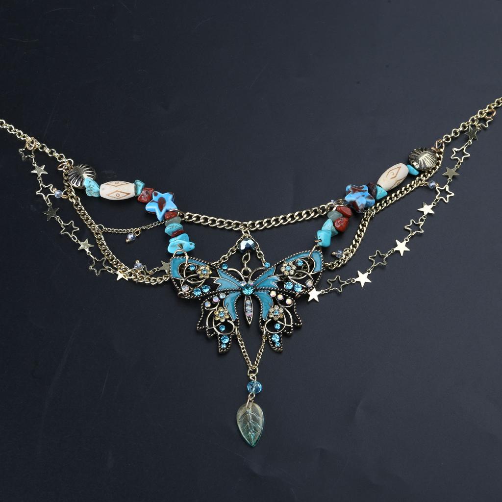 Elegant Butterfly Charm Multilayer Tassels Waist Chain Adjustable Body Chain Fashion Accessory for Parties