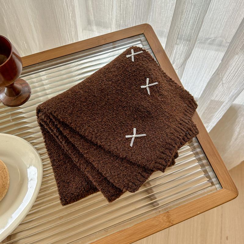 New Korean Version Bow Small Fragrant Style Cute Scarf Women's Autumn and Winter Versatile Student Warm Knitted Scarf
