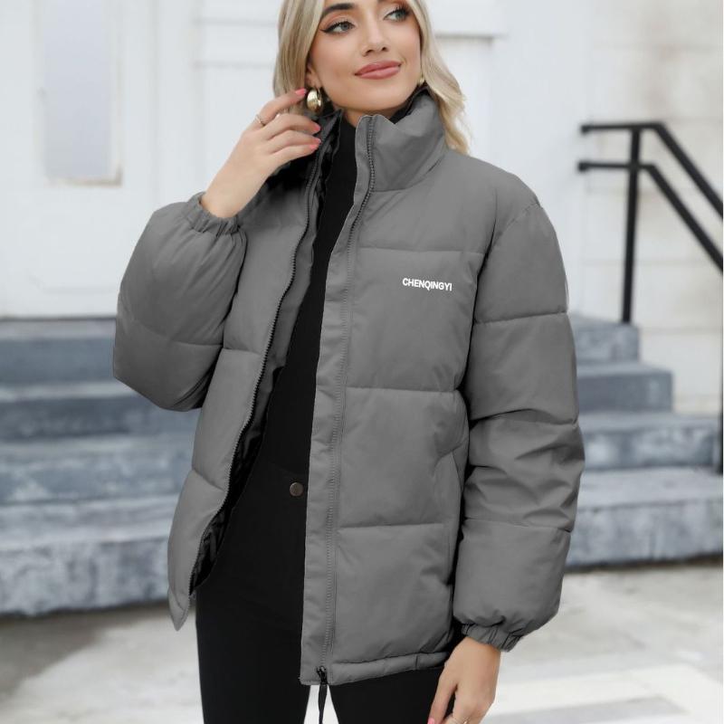 

Осень-зима с длинными рукавами и полувысоким воротом на молнии, однотонное тонкое пальто для женщин 2XL серый