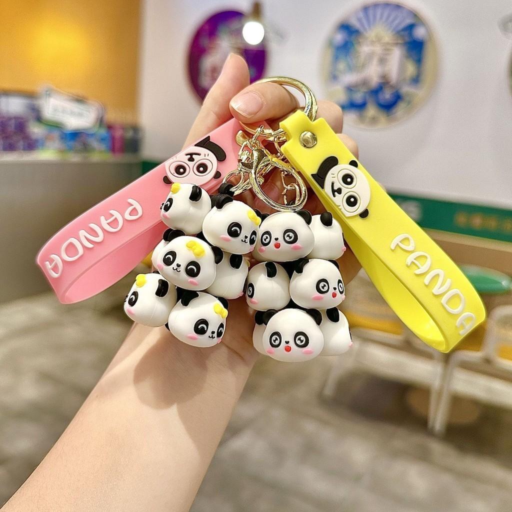 Adorable Silicone Panda Keychain Cute Stacking Animal Car Key Ring Cartoon Bag Charm