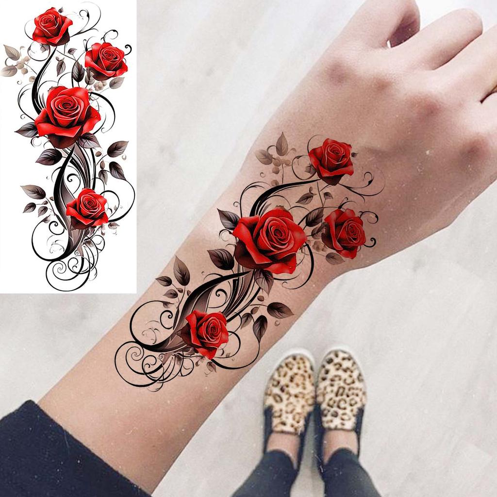 1 Sheet Rose Butterfly Phoenix Temporary Tattoo For Adult Hand Waist, Fake Tatoo Sticker Waterproof Long Lasting Realistic Tatoo