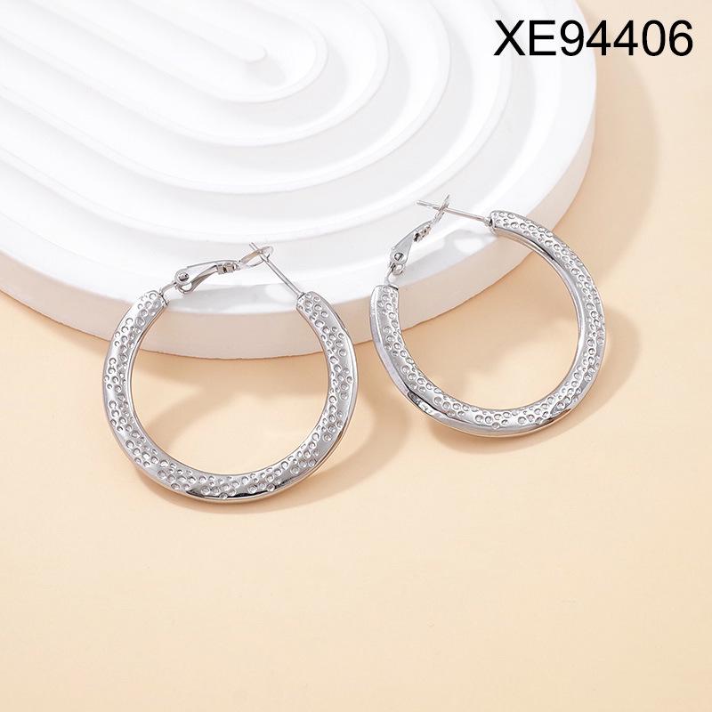 Geometric Embossed Titanium Steel Stud Earrings for Women