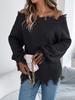 Autumn Winter Solid Color Hollow Long Sleeve Cutout Ruched Open Shoulder Cardigan Sweater Women's Clothing