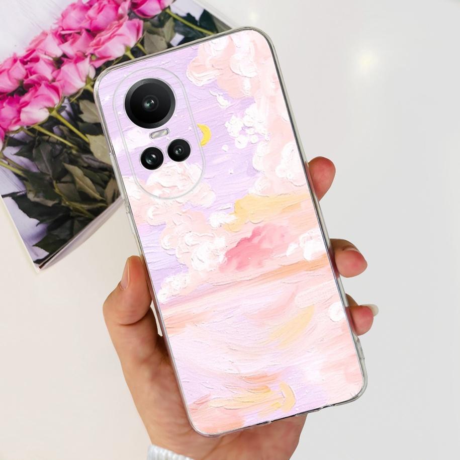 For Oppo Reno 10 Pro 5G Case Reno 10 Phone Case Fashion Flower Cartoon Clear Silicone Shockproof Cover For Reno10 Pro Plus Coque