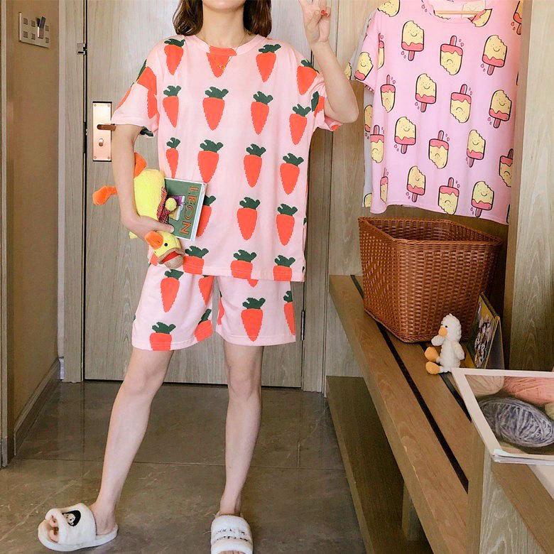 Women's Summer Cartoon Pajama Set - Cute Korean Style Christmas Short Sleeve & Shorts Homewear