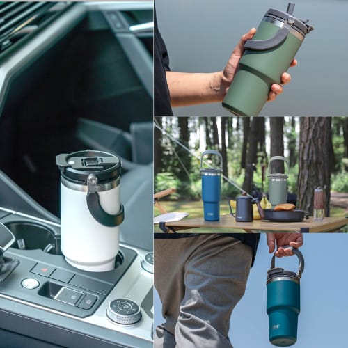 TYESO 750ml Tumbler with Straw, Coffee/Water Bottle, Thermos, Insulated, Handled, Vacuum Insulated, Double-Walled Wall, Wide Mouth, Large Capacity, Di