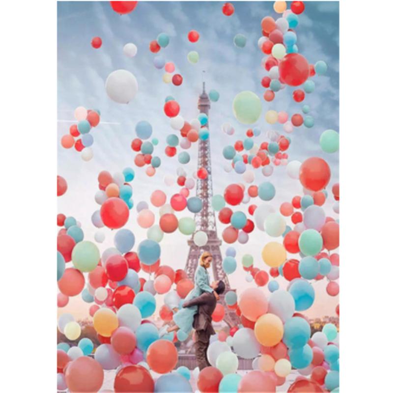 HUACAN Diamond Rhinestones Paintings Eiffel Tower Landscape Diamond Mosaic Balloon Embroidery Girl Needlework Art Home Decor